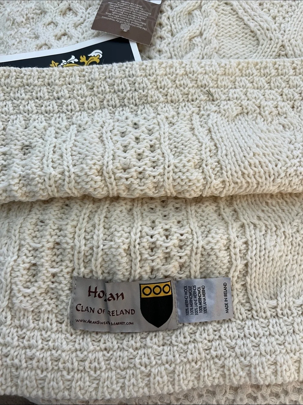Aran Sweater Market Hogan Clan Cream Cable Knit Bed Runner White NWT